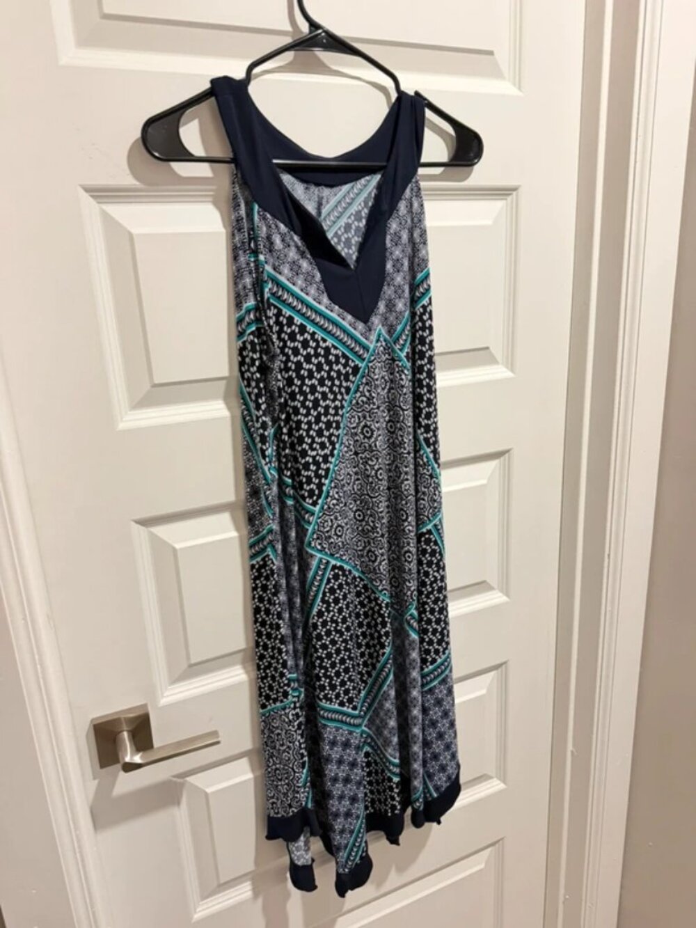 Enfocus Studio Navy & Teal Patchwork Geometric Shift Dress